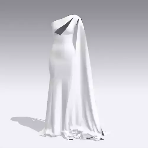 DRESS WHITE ONE SHOULDER SHOULDER TAIL  LONG MODERN DRESS