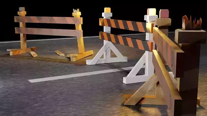 Simple Barricade 2 with lights and 3 levels of decay Low-poly 3D model