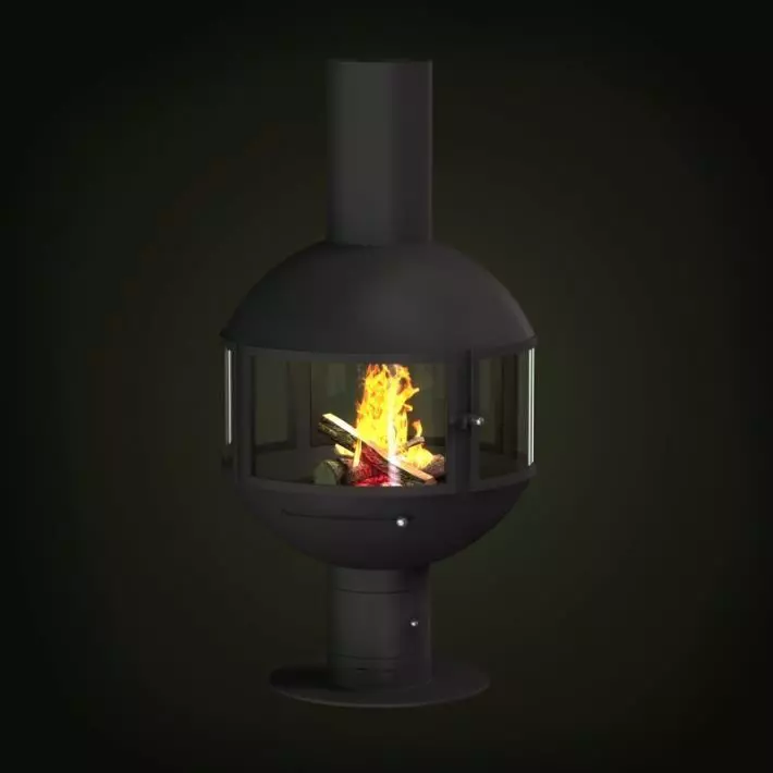 Round Metal Fireplace 3D model_0