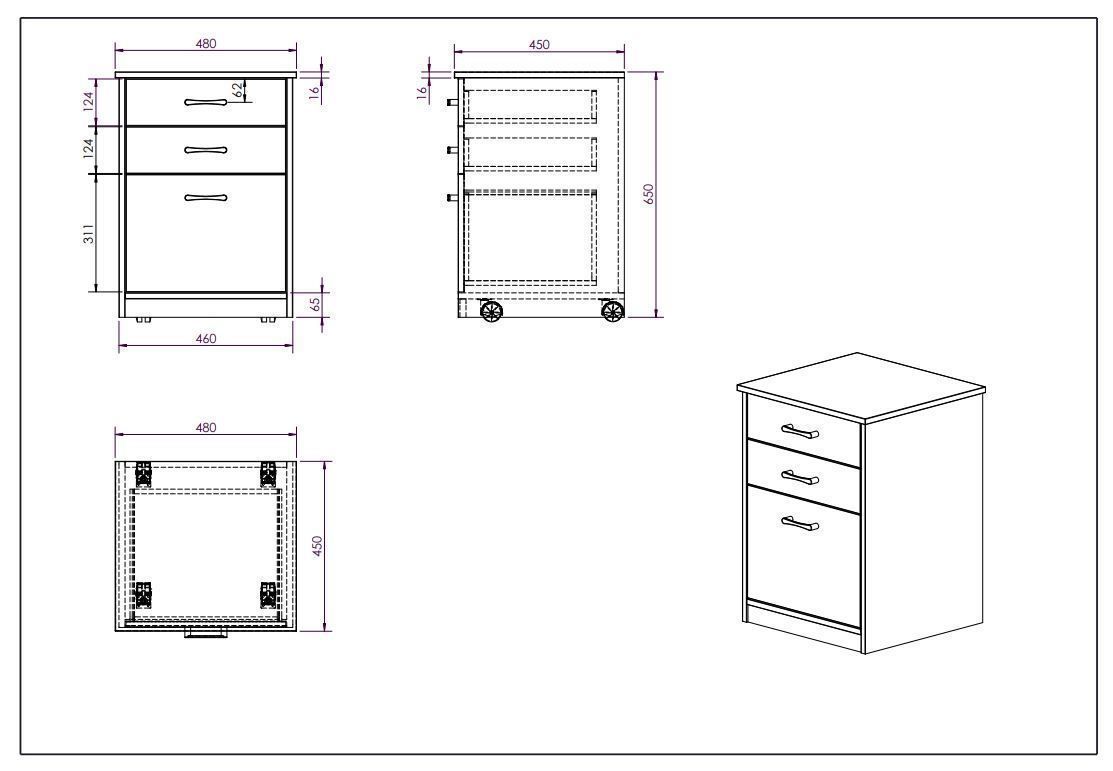 Desk and Mobile Pedestal V1 3D model_10