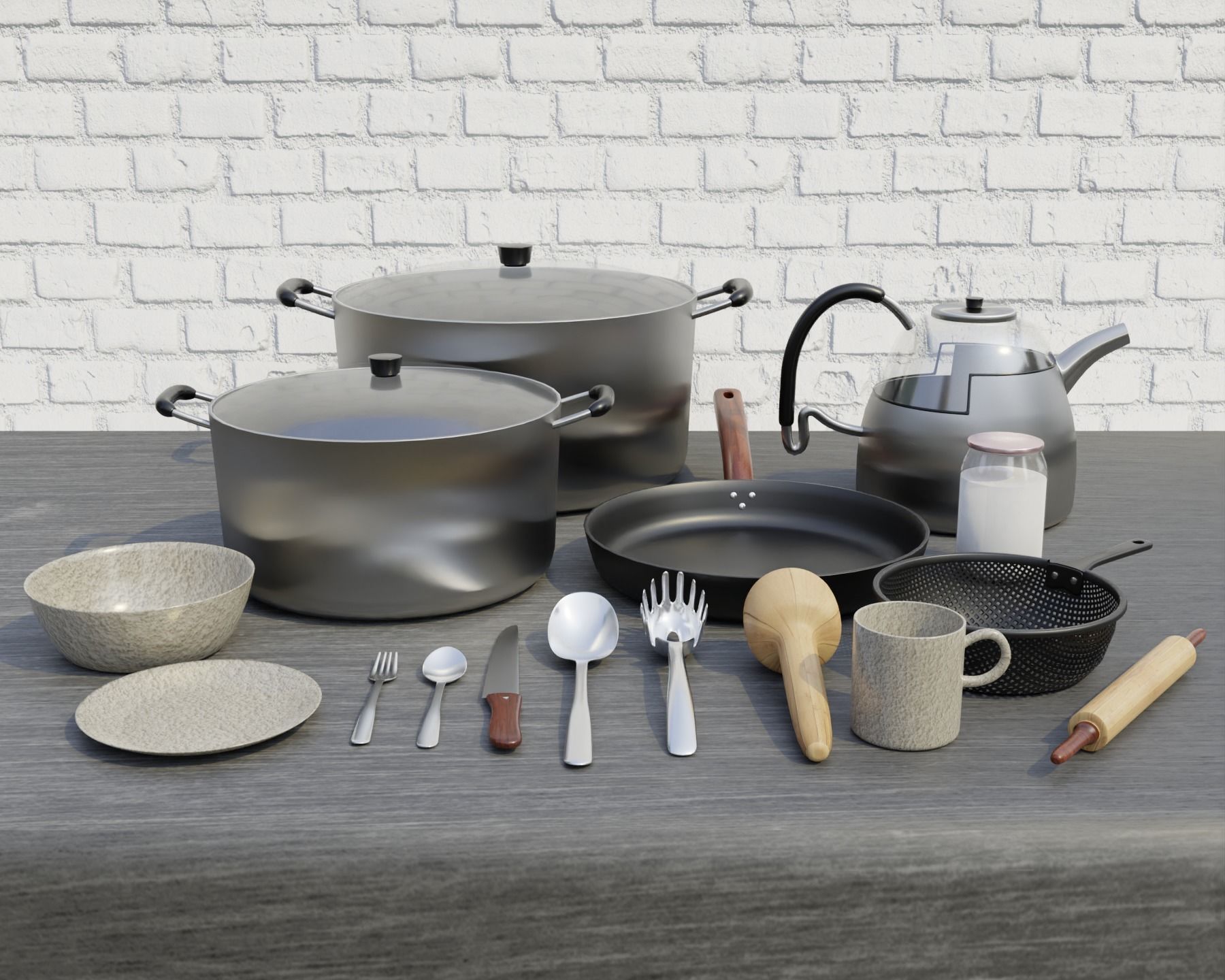 Everyday Kitchen Utensils Low-poly 3D model_1