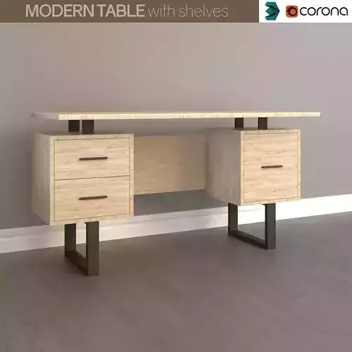 Modern wooden table with shelves 3D model