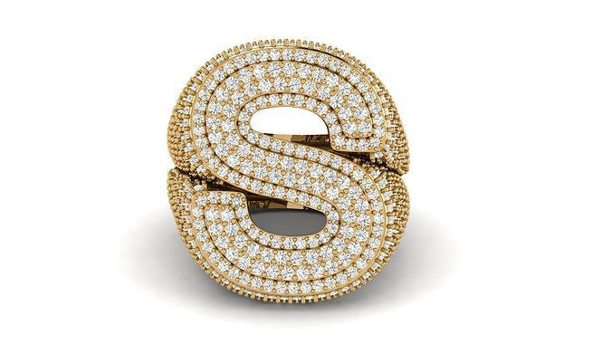Double Iced Out Diamond S Ring  3D print model