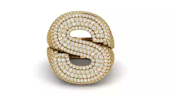 Double Iced Out Diamond S Ring  3D print model