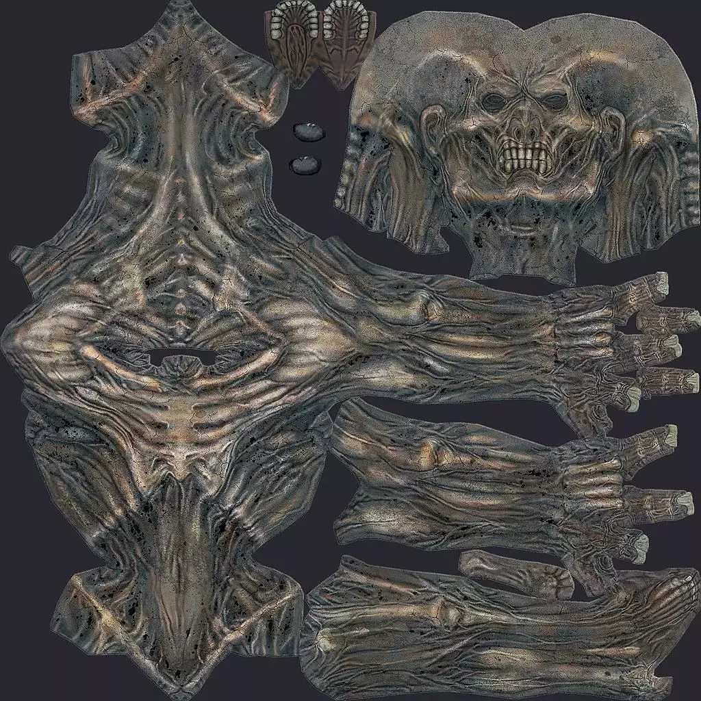 Zombie alien skeleton and other parts Low-poly 3D model_0