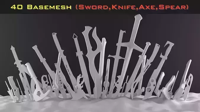 40 basemeshes sword-knife-axe-spear