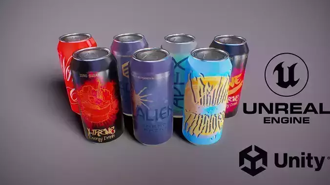 PBR Energy Drink Collection Low-poly 3D model