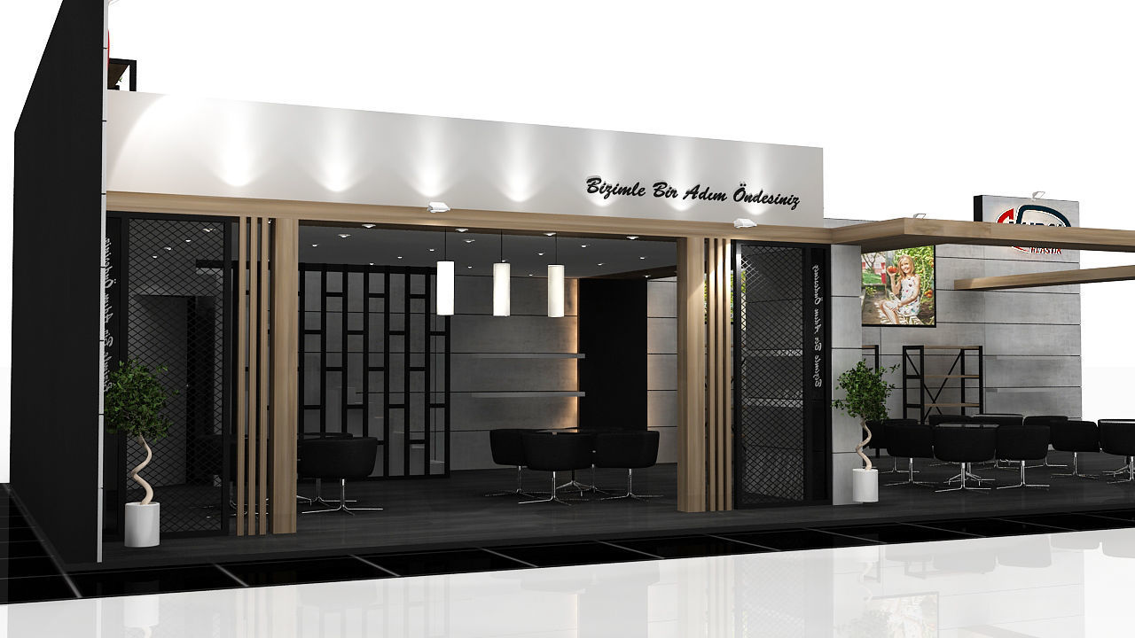 Booth Exhibition Stand 2 Side Open Stall 16x7m 3D model_4