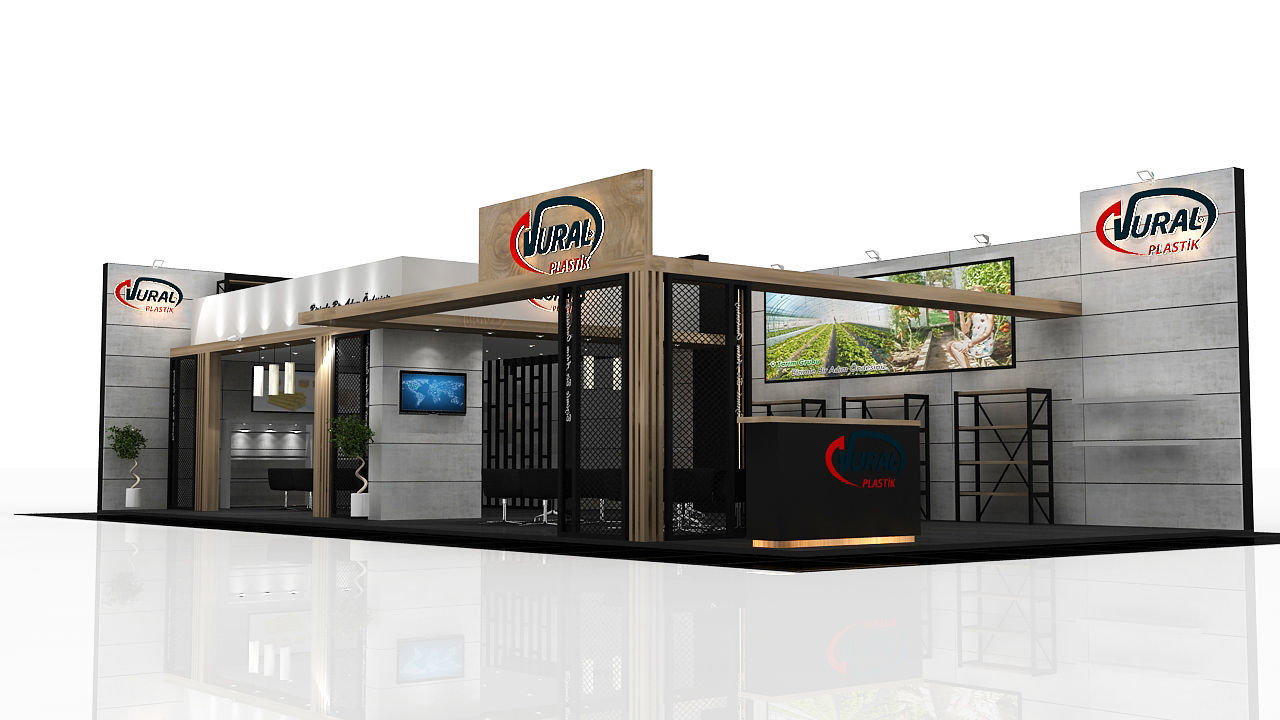 Booth Exhibition Stand 2 Side Open Stall 16x7m 3D model_3
