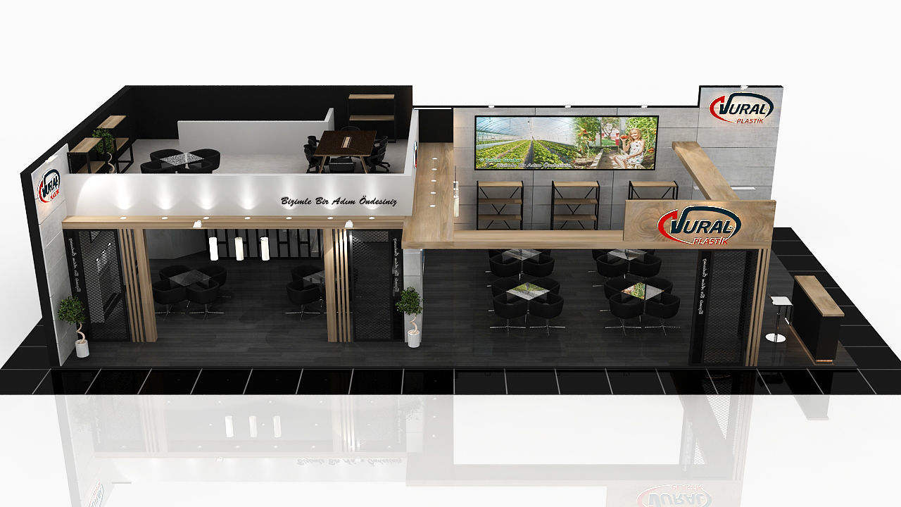 Booth Exhibition Stand 2 Side Open Stall 16x7m 3D model_1
