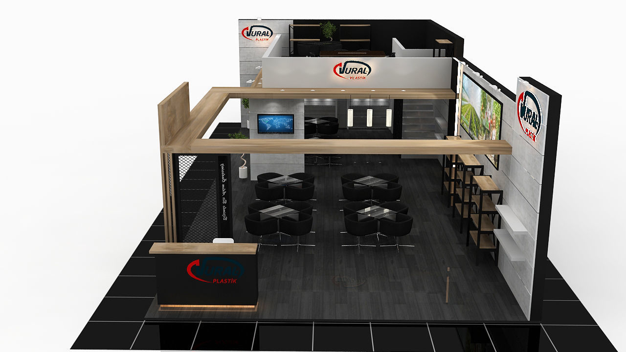 Booth Exhibition Stand 2 Side Open Stall 16x7m 3D model_2