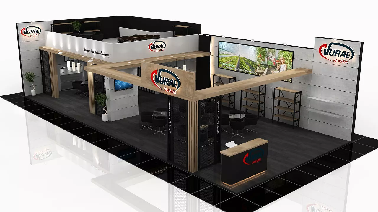 Booth Exhibition Stand 2 Side Open Stall 16x7m 3D model_0