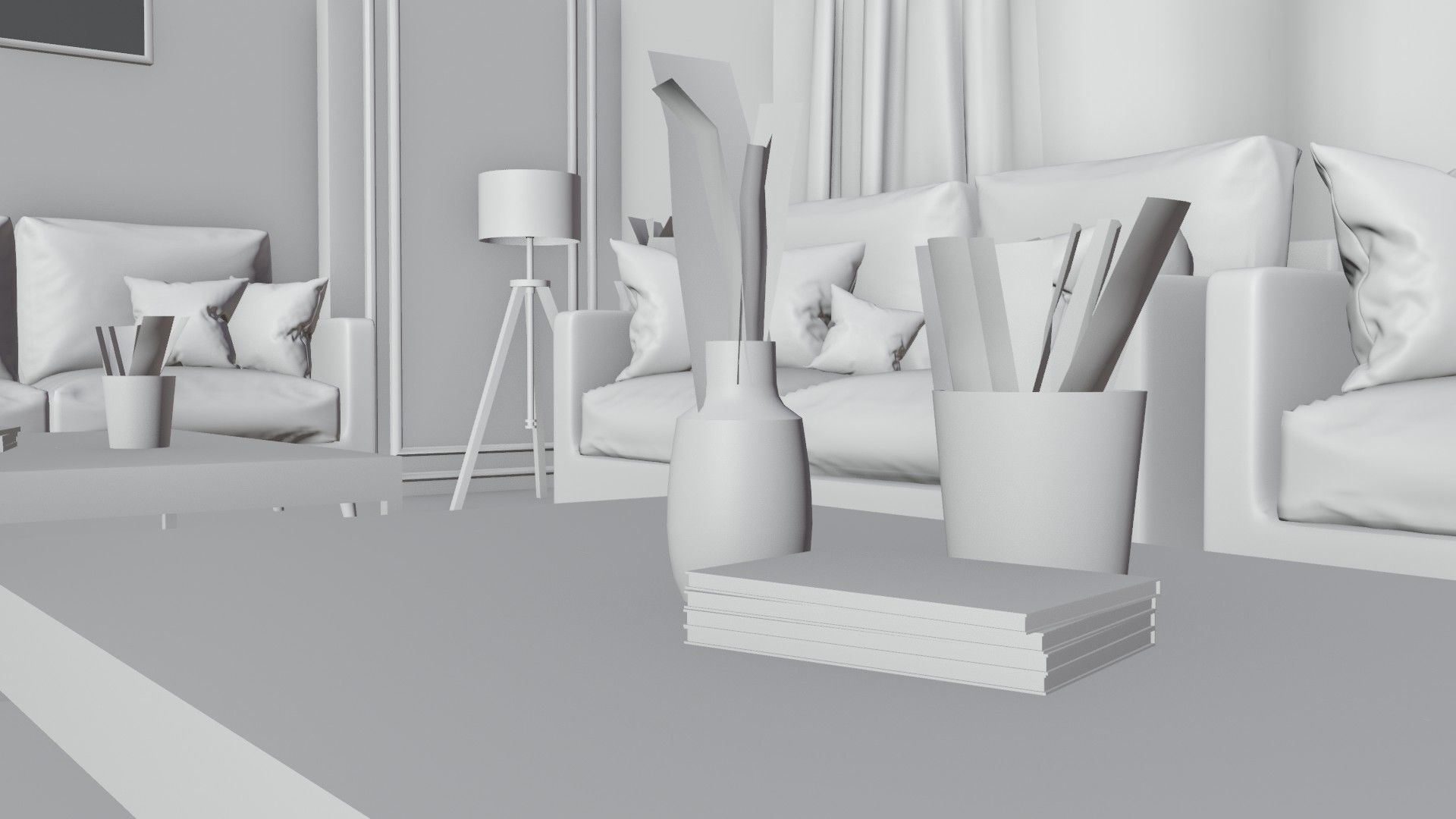 white living room 3D model_8