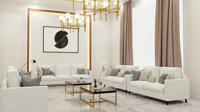 white living room 3D model 2