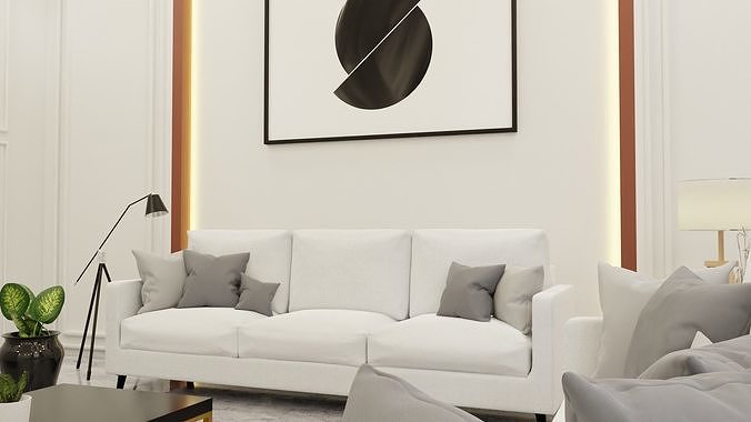 white living room 3D model 5