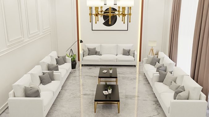 white living room 3D model 3
