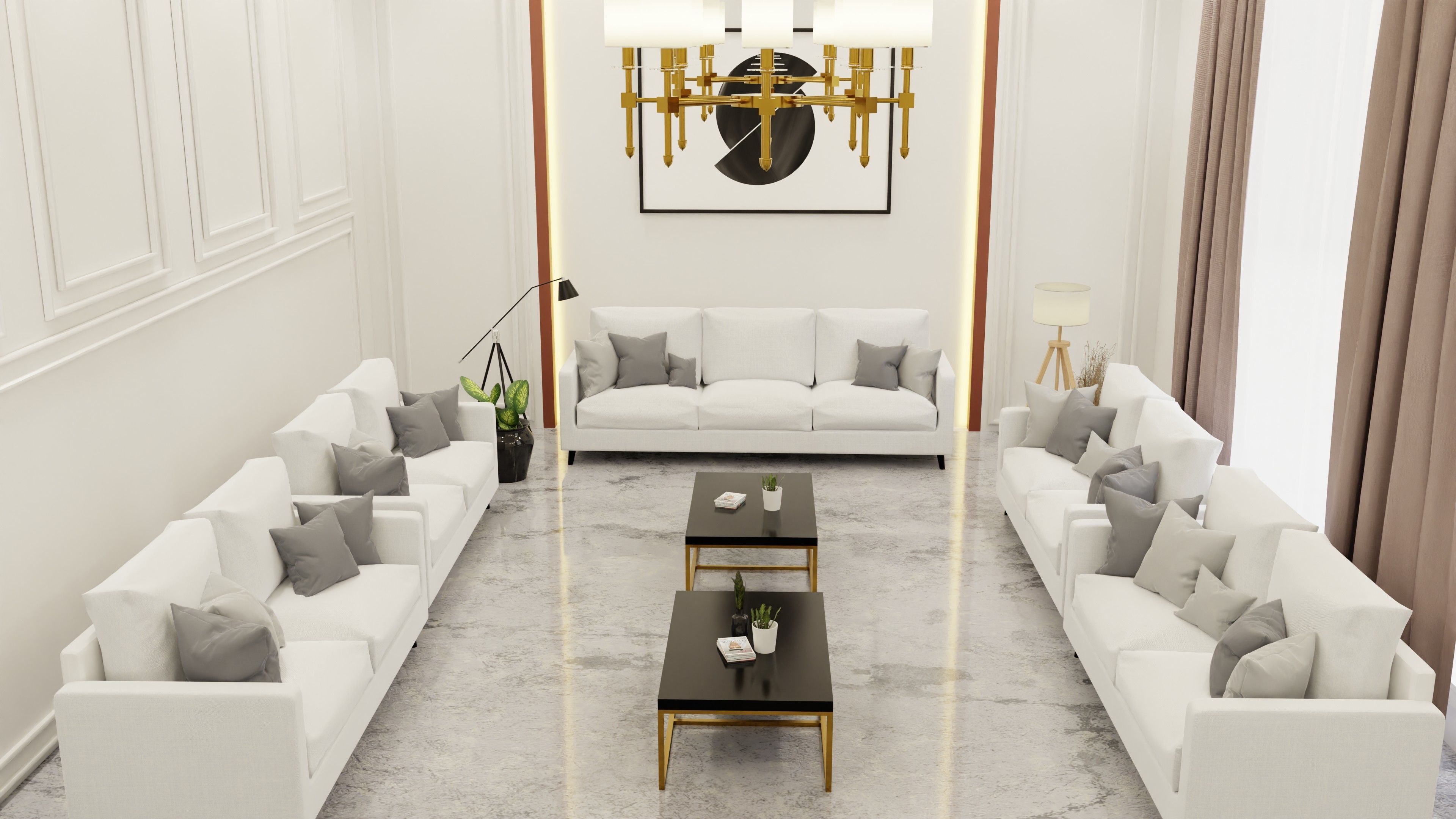 white living room 3D model_2