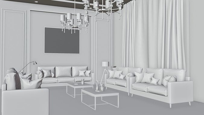 white living room 3D model 7