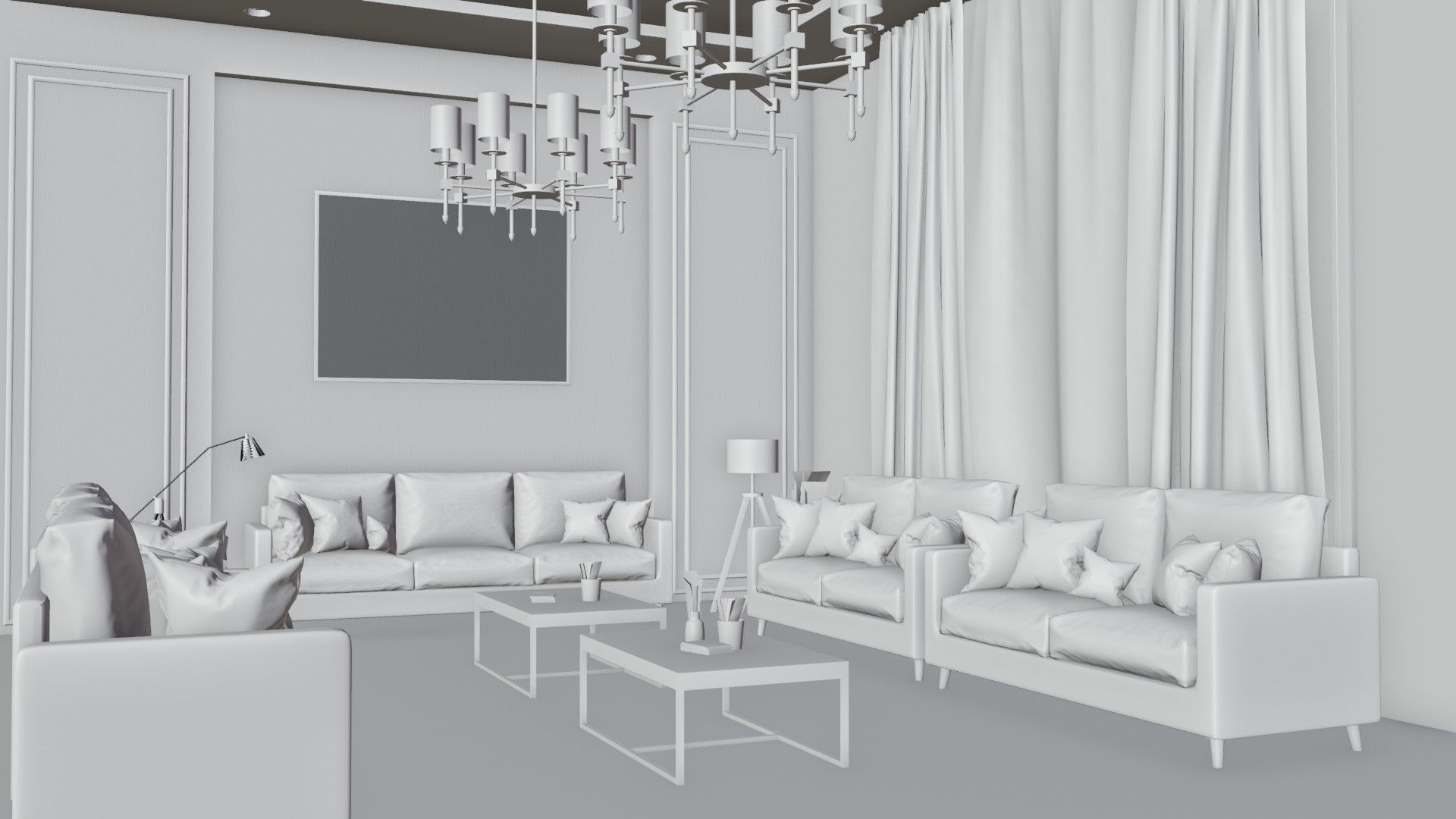 white living room 3D model_6