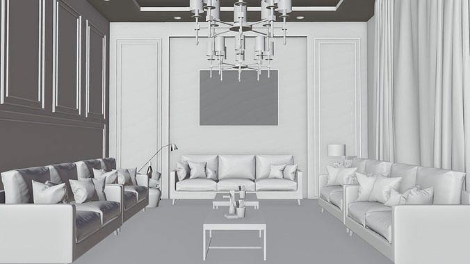 white living room 3D model 6