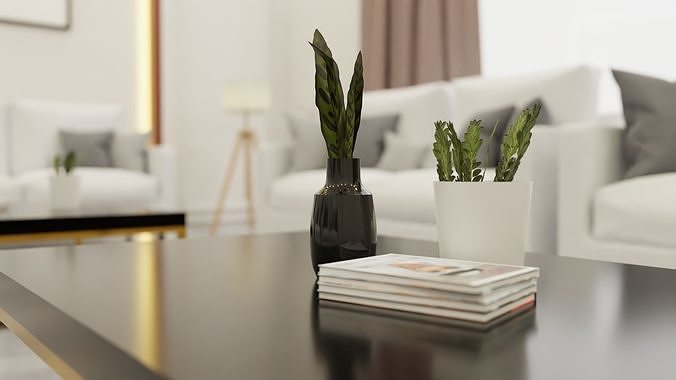 white living room 3D model 4
