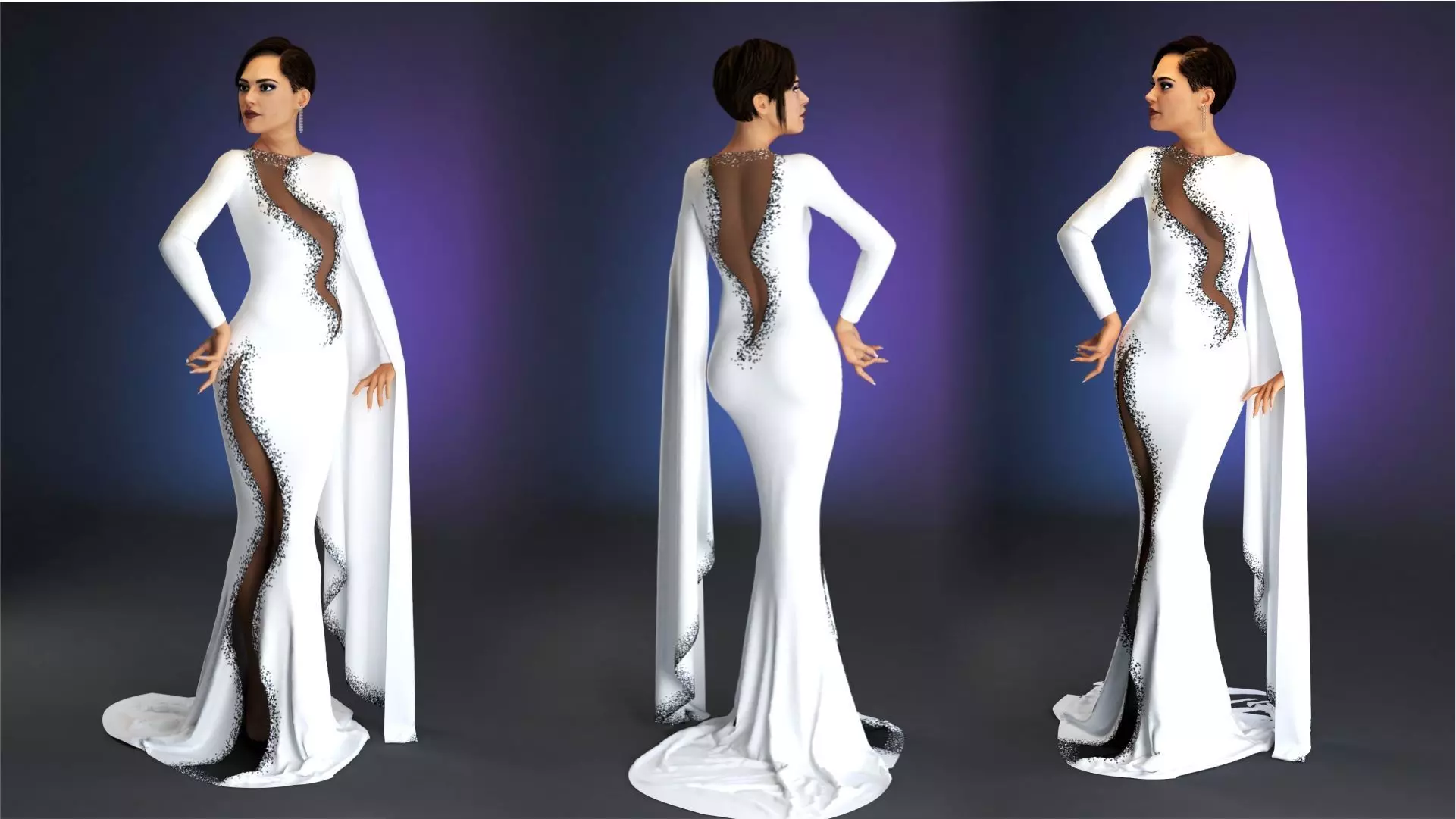 Evening Dress in 3DS Max - Marvelous Designer and clo3d No - 19 3D model