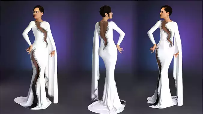 Evening Dress in 3DS Max - Marvelous Designer and clo3d No - 19 
