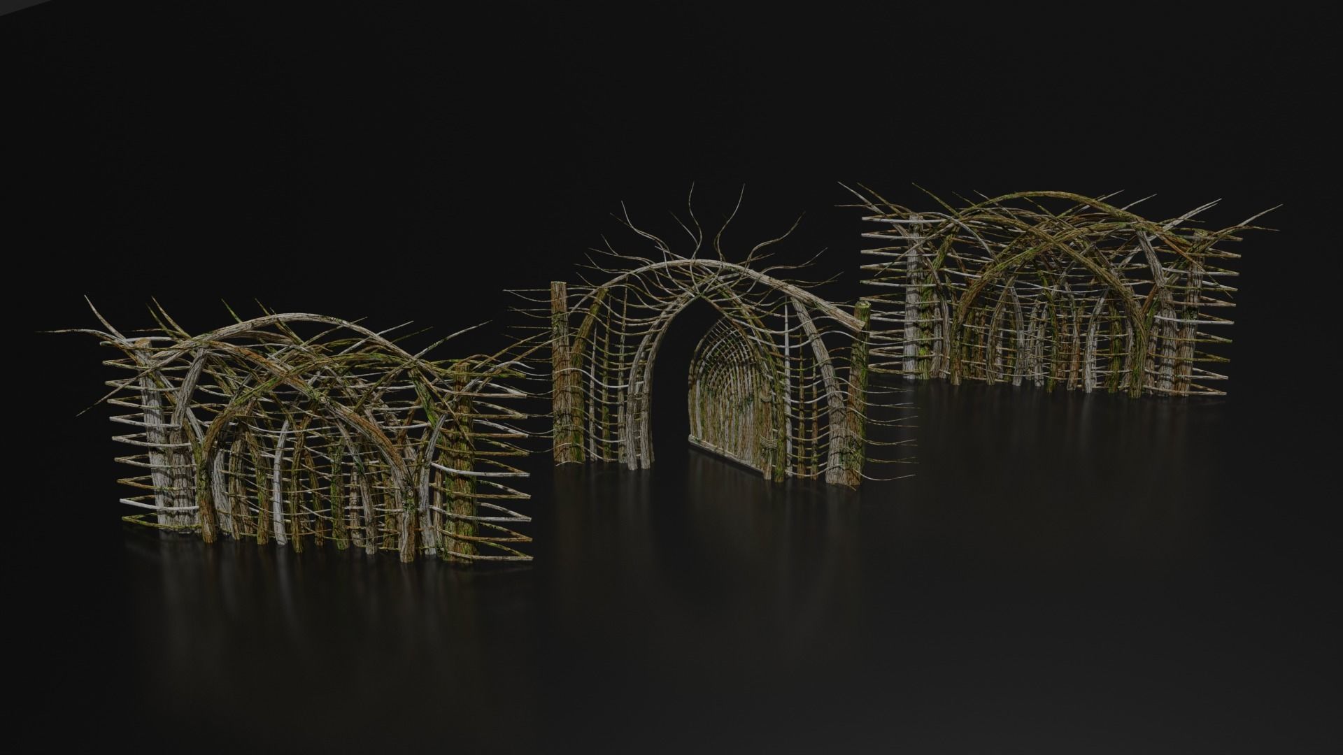 Forest - Wooden Fences and Gate Low-poly 3D model_3