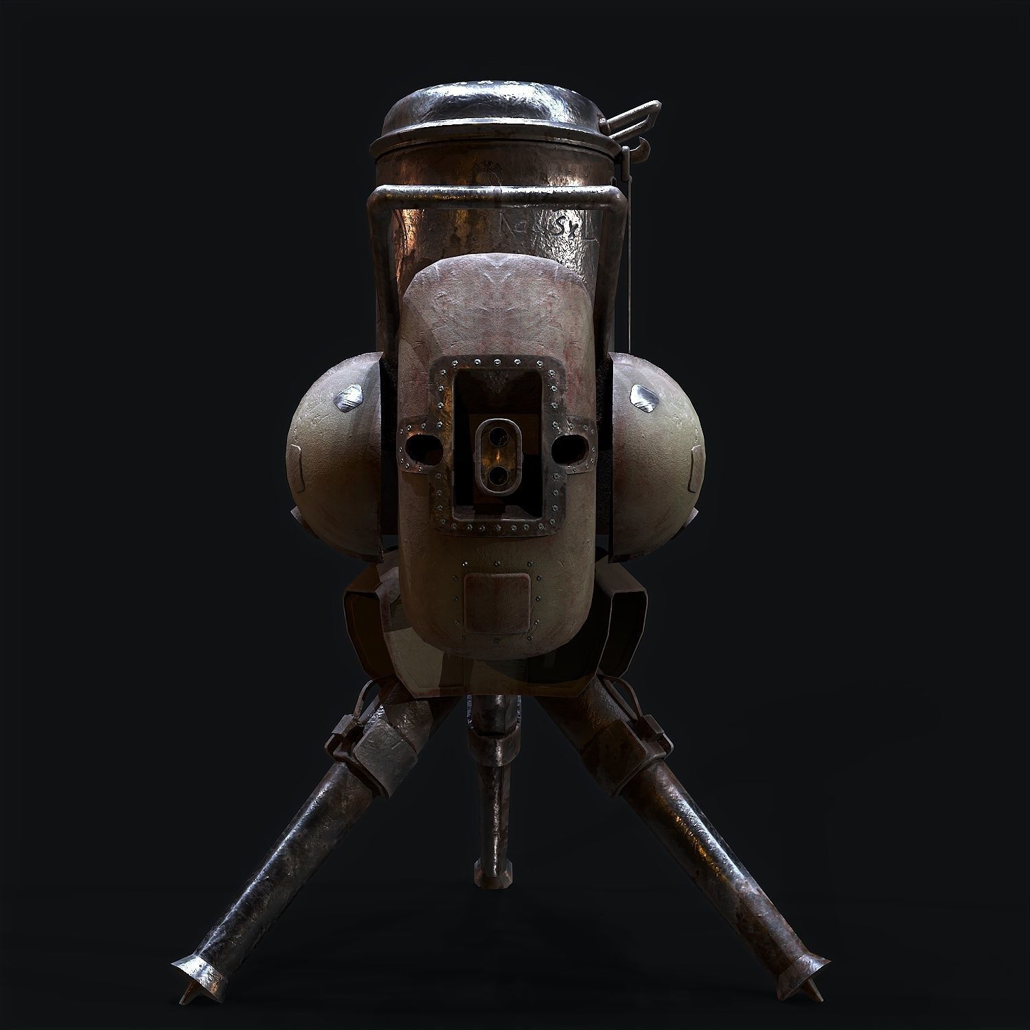Turret steam powered machine gun Low-poly 3D model_5