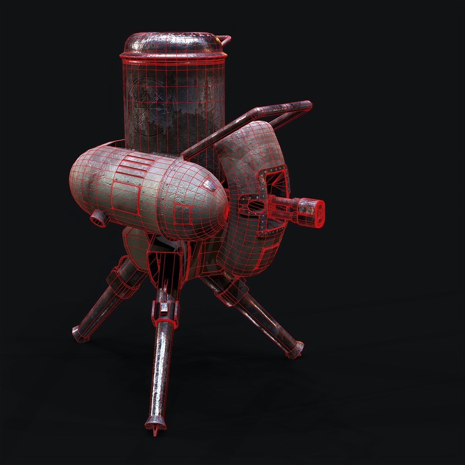 Turret steam powered machine gun Low-poly 3D model_10