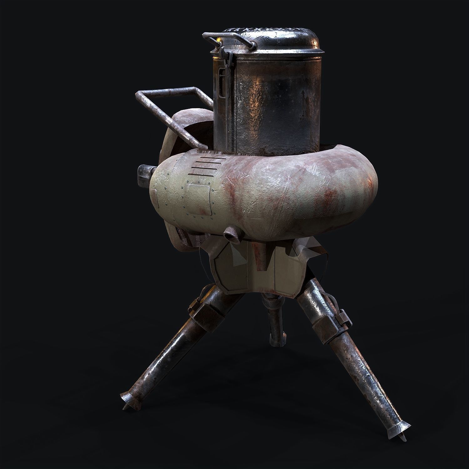 Turret steam powered machine gun Low-poly 3D model_2