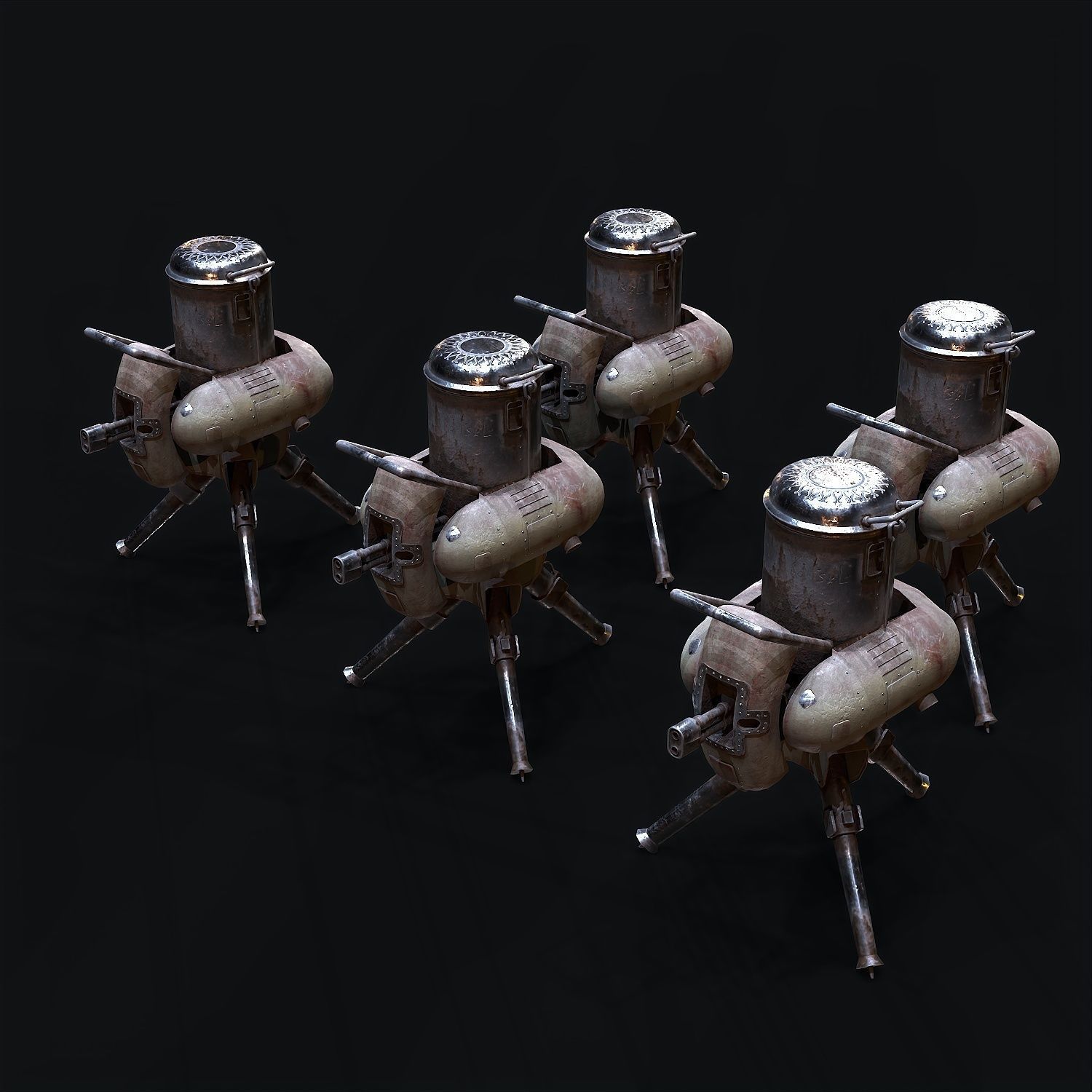 Turret steam powered machine gun Low-poly 3D model_8