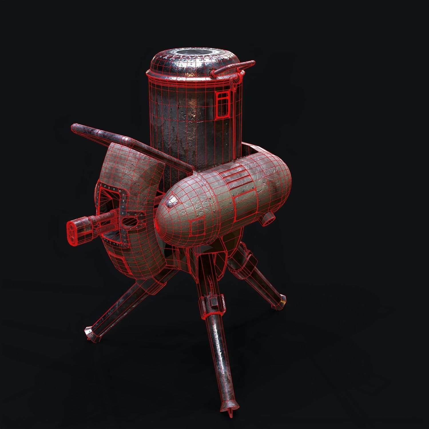Turret steam powered machine gun Low-poly 3D model_11