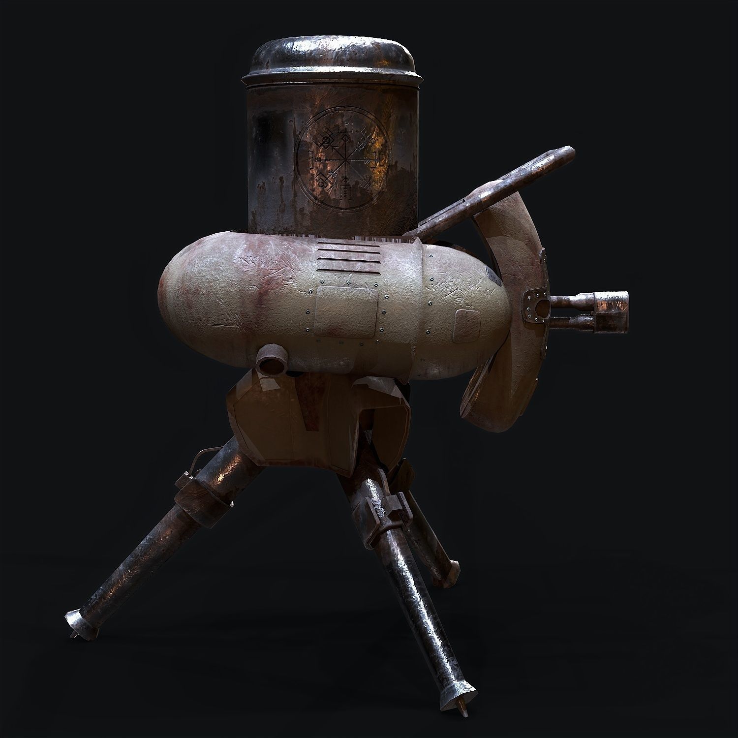 Turret steam powered machine gun Low-poly 3D model_3