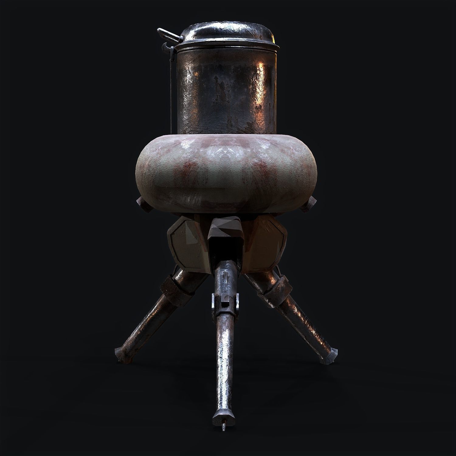 Turret steam powered machine gun Low-poly 3D model_6