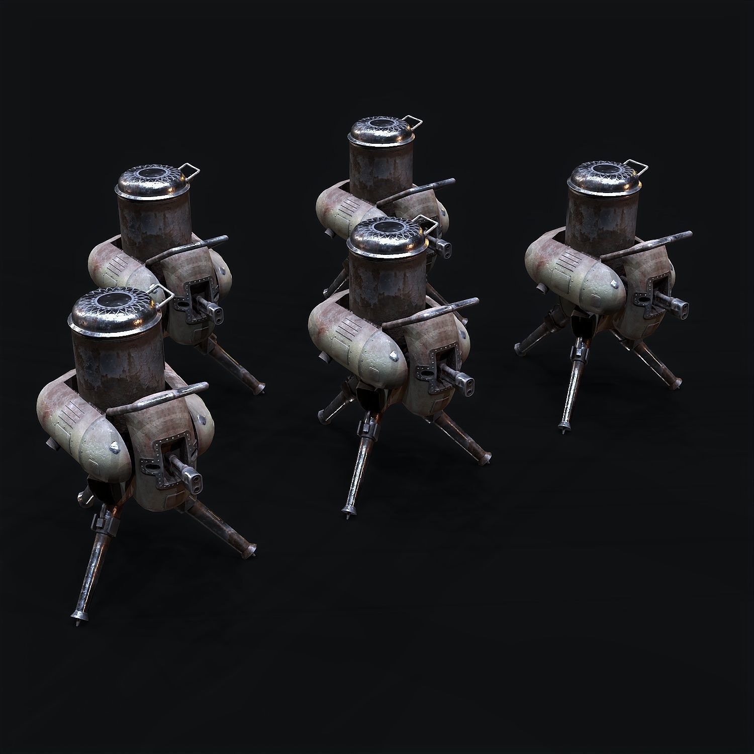 Turret steam powered machine gun Low-poly 3D model_7