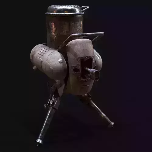 Turret steam powered machine gun Low-poly 3D model
