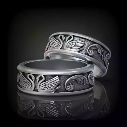 Couple rings wedding band pair swans