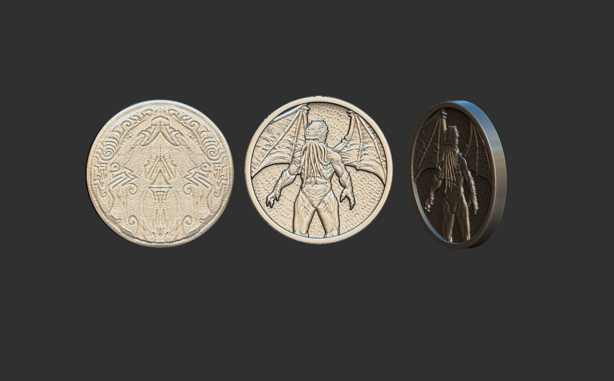Cthulhu Lovecraftian Coin 3D print model_1