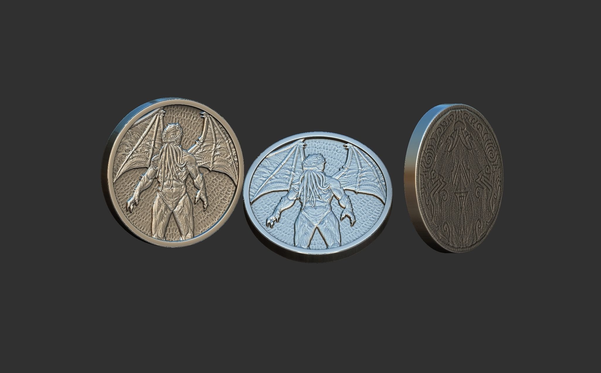 Cthulhu Lovecraftian Coin 3D print model_2