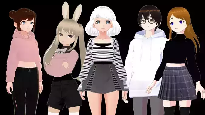 5 Cute Anime Girls Characters GoldenPACK 3 3D Model Collection 5 Cute Anime Girls Characters GoldenPACK 3 3D Model Collection