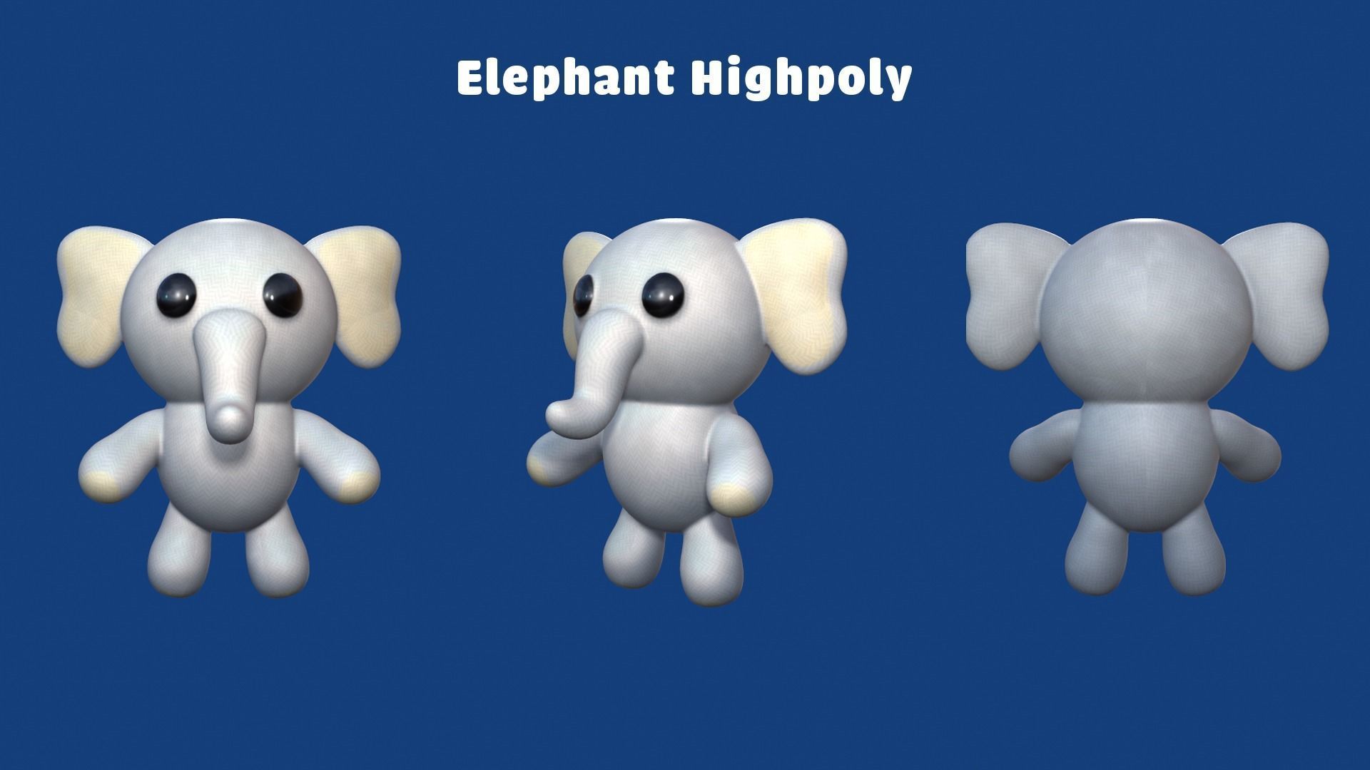Stylized Stuffed Elephant Low-poly 3D model_2
