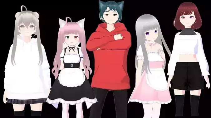 5 Cute Anime Girls Characters GoldenPACK 5 3D Model Collection 5 Cute Anime Girls Characters GoldenPACK 5 3D Model Collection