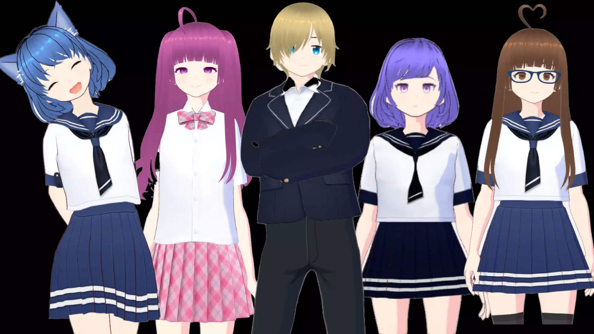 5 Cute Anime Girls Characters GoldenPACK 6 3D Model Collection_0