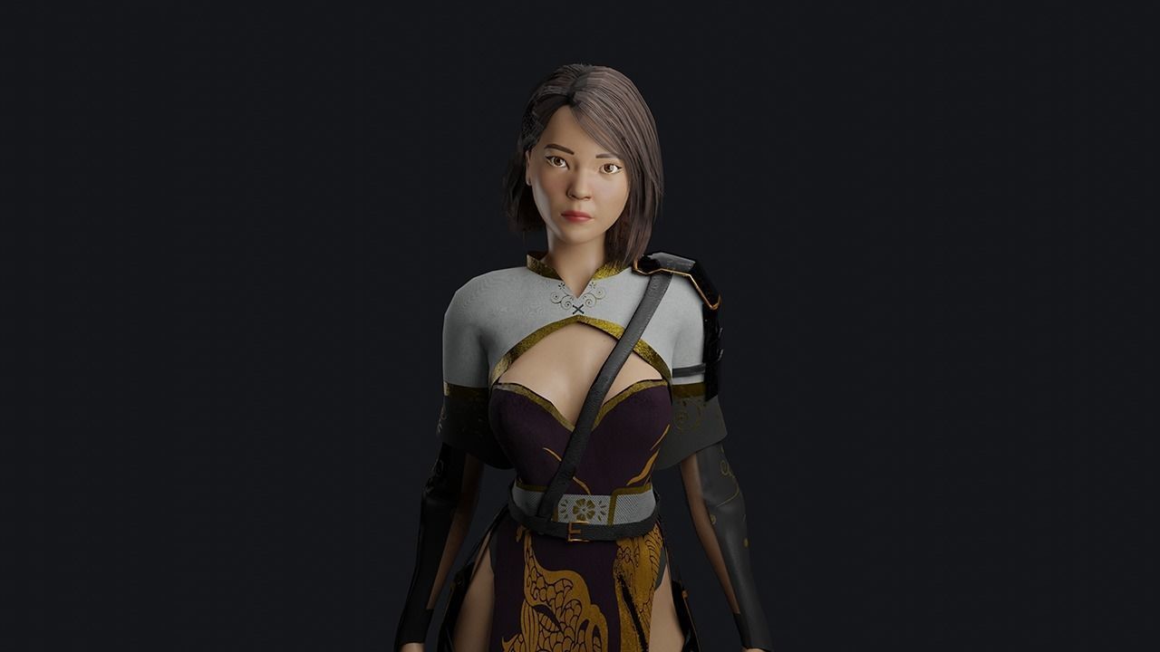 Asian woman character - game ready Low-poly 3D model_3