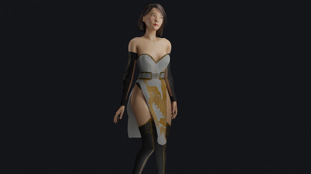 Asian woman character - game ready Low-poly 3D model_5