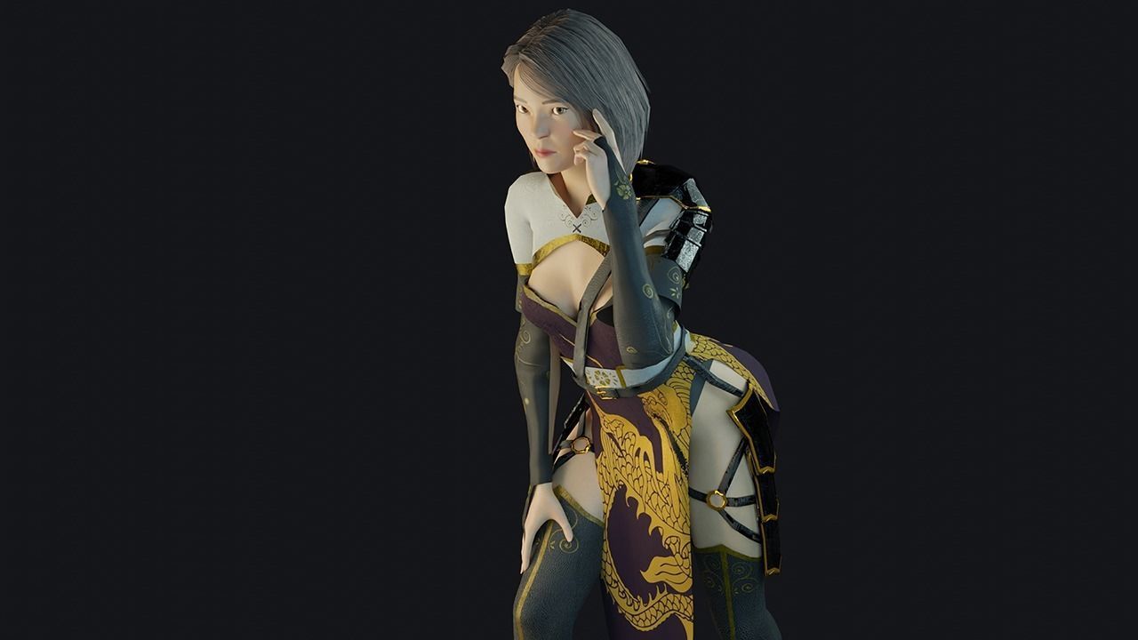 Asian woman character - game ready Low-poly 3D model_2