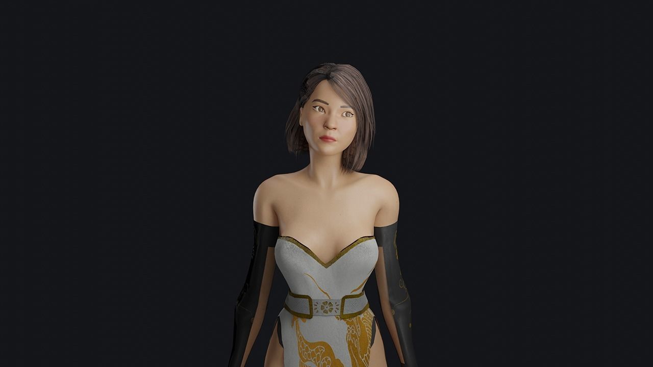 Asian woman character - game ready Low-poly 3D model_9