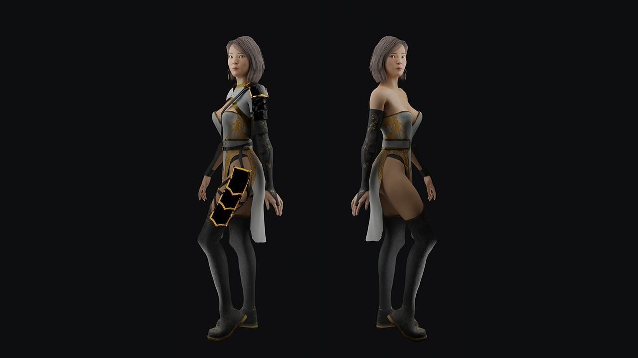 Asian woman character - game ready Low-poly 3D model_1