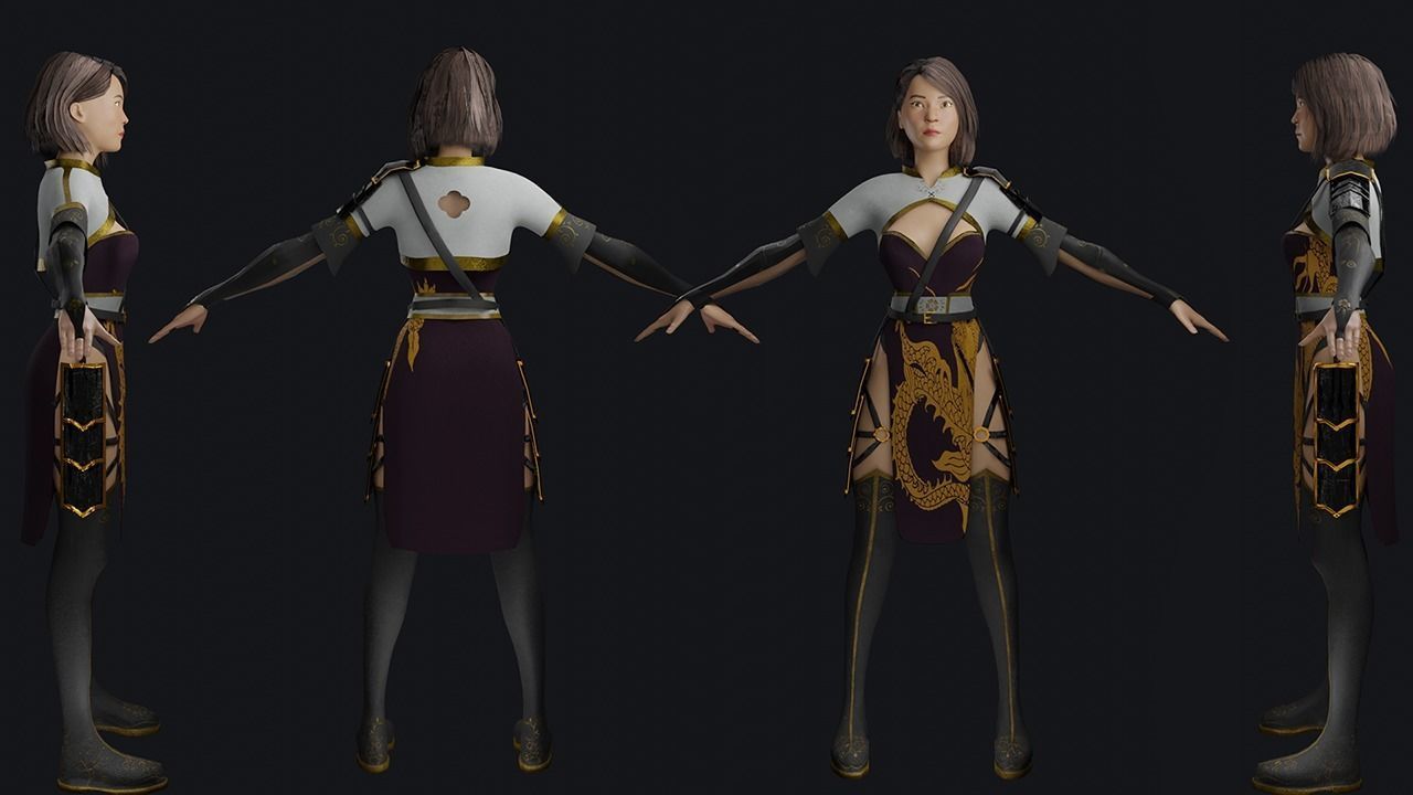 Asian woman character - game ready Low-poly 3D model_12
